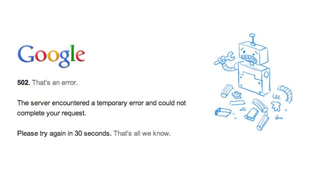 PHOTO: The following message appeared when Gmail and a number of other Google services experience an outage.
