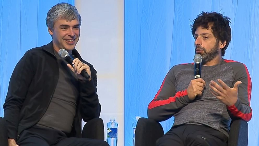 PHOTO: Google founders Larry Page and Sergey Brin are seen in a video titled, "Fireside chat with Google co-founders, Larry Page and Sergey Brin with Vinod Khosla" posted to YouTube on July 3, 2014.