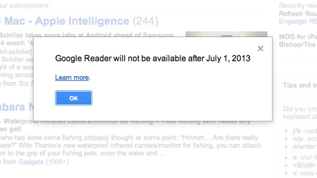 PHOTO: Google will shut down its Reader RSS service in July 2013.