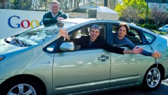 PHOTO: Google executives Eric, Larry and Sergey in a self-driving car.