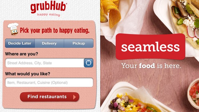 PHOTO: GrubHub and Seamless Web food delivery apps will merge.