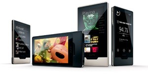 PHOTO Microsoft is back with the Zune HD, a slim flash memory device with a tapered, brushed aluminum back and a touchscreen that can respond to multi-finger gestures such as "pinching" to zoom out of a photo.