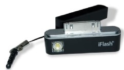 PHOTO: The iFlash, seen here, attaches to the bottom of the iPhone to provide consistent light.