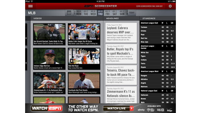 PHOTO: ESPN Sports Center is a free app for monitoring sports scores and game times.