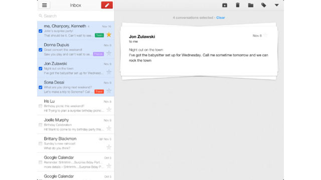 PHOTO: Google's Gmail app for the iPad makes it easy to flip through messages and star them.