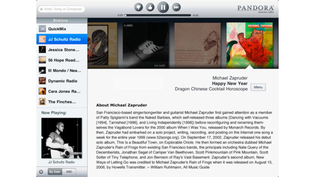 PHOTO: Pandora's iPad app brings music listening to the tablet.