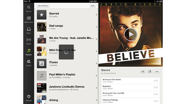 PHOTO: Spotify's iPad app lets you listen to your friends playlists and the best albums.
