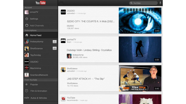PHOTO: The YouTube app for the iPad was redesigned in Dec. 2012.