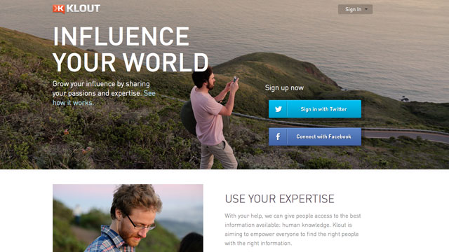 PHOTO: The klout.com webpage.