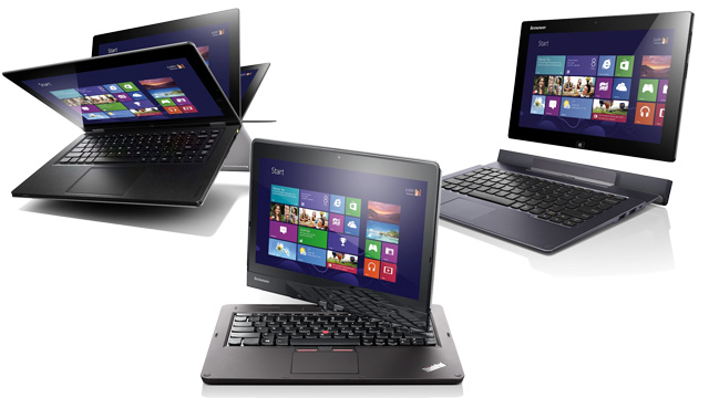 PHOTO: Lenovos Windows 8 IdeaPad Yoga, ThinkPad Twist and Lynx convertibles have touchscreens and keyboards.