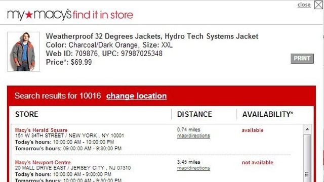 PHOTO: Macy.com showed a jacked for $69.99 on its website; it was sold in store for $112.