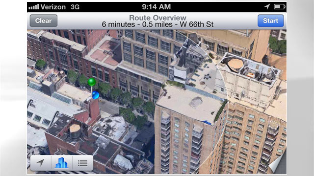 PHOTO: Apple's Maps app in iOS 6 has turn-by-turn navigation and a 3D view.