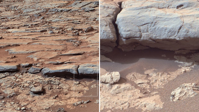 PHOTO: NASAs Curiosity Mars rover provided images of the lower stratigraphy at "Yellowknife Bay" inside Gale Crater on Mars which showed veins and concretions strongly suggest precipitation of minerals from water.