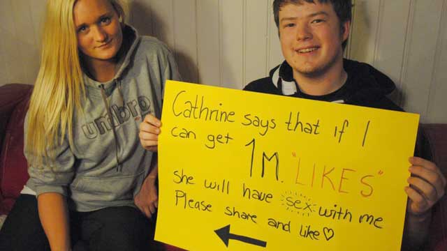 PHOTO: One Million likes for sex? One of many "1 Million Likes" photos that has gone viral on the Internet.