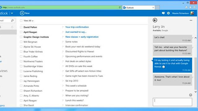 PHOTO: Microsoft adds Google Chat functionality to Outlook.com.