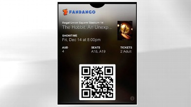PHOTO: Fandango's Passbook app displays movie tickets.