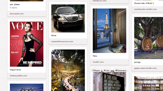 PHOTO: A few life goals pinned to a Pinterest board.