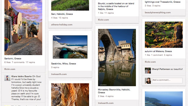 PHOTO: A few destinations in Greece pinned to a Pinterest board.