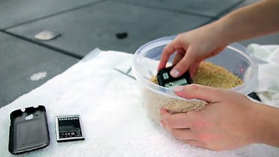 PHOTO: Placing a wet phone in rice may help dry it out.