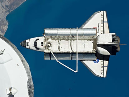 Photo: Space Shuttle Discovery leaves the International Space Station on its last flight