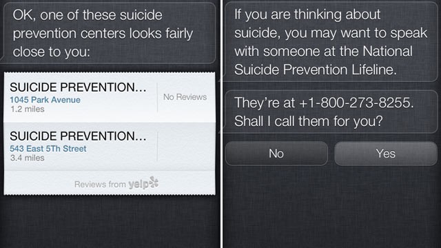 PHOTO: Siri now provides access to suicide prevention sources.