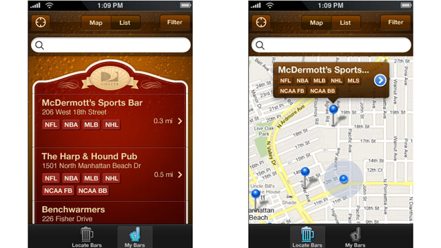 PHOTO: Sportsbar Finder App for iPhone.
