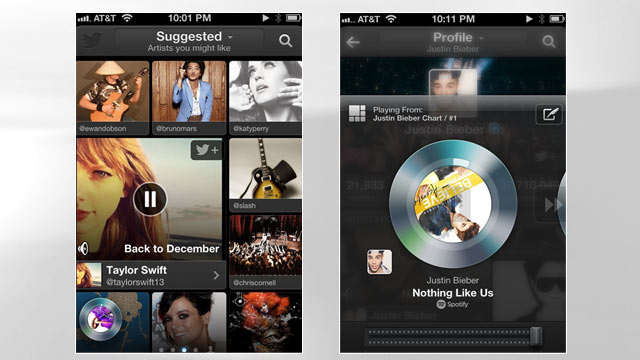 PHOTO: Twitters #Music app, available for the iPhone, suggests popular music thats being shared on the social network.