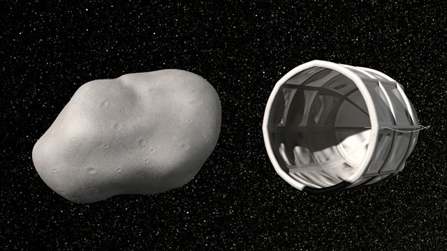 PHOTO: Computer rendition of a robotic spacecraft closing in on an asteroid to mine it for water or precious metals from Planetary Resources, Inc..