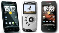 PHOTO From left: the HTC EVO 4G for Sprint, the Kodak Playsport, and the Droid Incredible are shown.