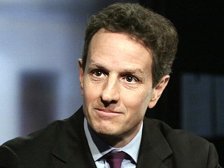 PHOTO Secretary of the Treasury Timothy Geithner talks with George Stephanopoulos on This Week 