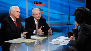PHOTO: Rep. Mike Pence and David Stockman appear on "This Week with Christiane Amanpour."