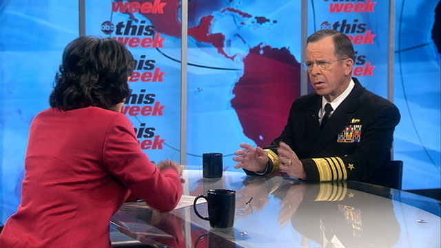 PHOTO Chairman of the Joint Chiefs of Staff Adm. Mike Mullen talks to Christiane Amanpour.