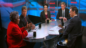PHOTO Jake Tapper speaks George Will, ABC News political director Amy
Walter, from the National Journal, Major Garrett, and Democratic
consultant Donna Brazile on "This Week" Sunday, January 2, 2011.