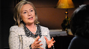 Photo: Secretary of State Hillary Clinton speaks with Christiane Amanpour.
