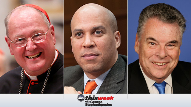 Cardinal Timothy Dolan, Mayor Cory Booker and Rep. Peter King of NY on This Week with George Stephanopolis