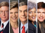 Photo: This Week roundtable: George Will, Sam Donaldson, Cokie Roberts, Donna Brazile, Frank Luntz