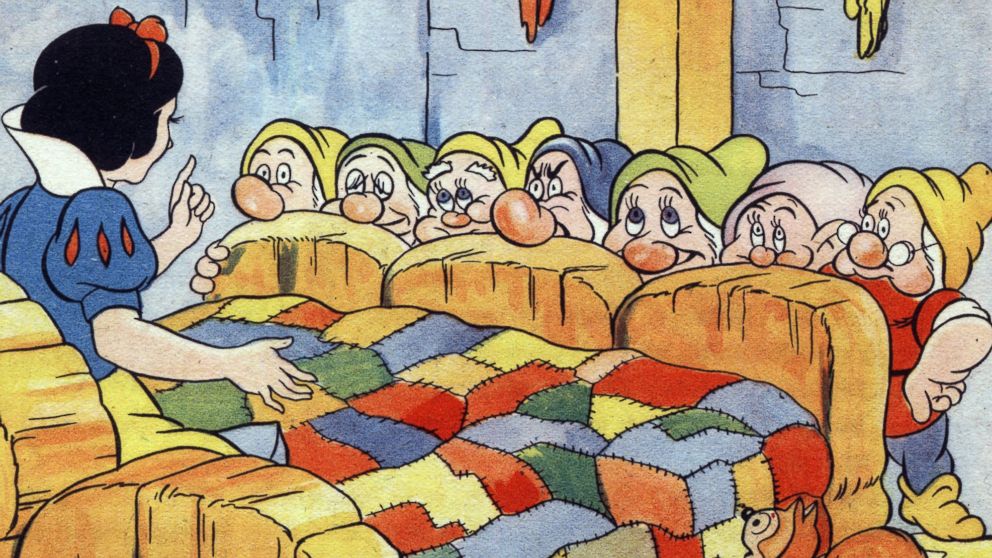 PHOTO: The 7 dwarfs are frightened by Snow White in an illustration by Walt Disney from the French book, 1940.