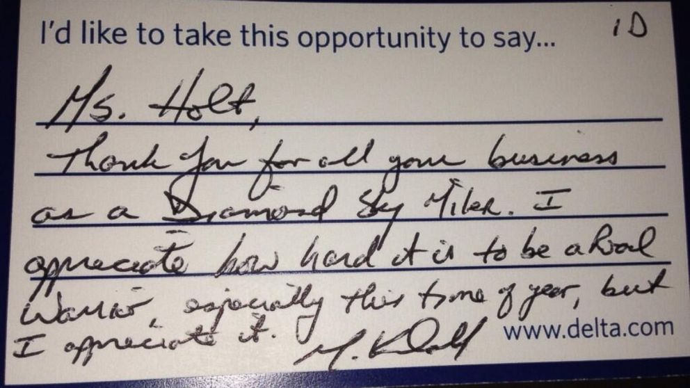PHOTO: Actress Claire Holt tweeted a personal note she got from a Delta pilot, "Wow. Received this note from Captain Kendall on my flight today. Truly thoughtful. Treat him well @DeltaAssist! "