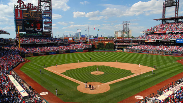 PHOTO: Citizens Bank Park, Philadelphia. With its lowered field 23 feet below street level and bowl-style seating, visitors enjoy magnificent sightlines for the game as well as stunning views of the city skyline.