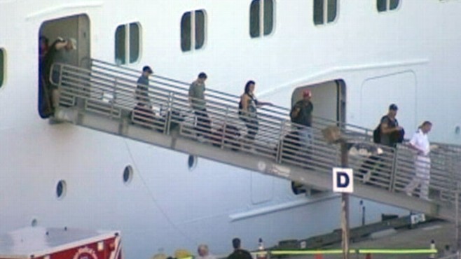 VIDEO: After being stranded at sea for three days, the cruise ship arrives in San Diego.