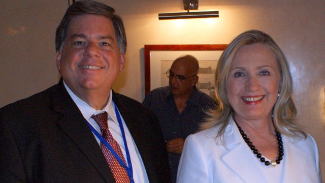 PHOTO: Secretary of State Hillary Rodham Clinton and ABC News producer Tom Giusto in Jerusalem.