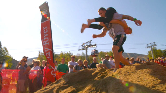 PHOTO: The Wife-Carrying Competition held in Newry, Maine challenges couples to race together as one through an obsticle course.