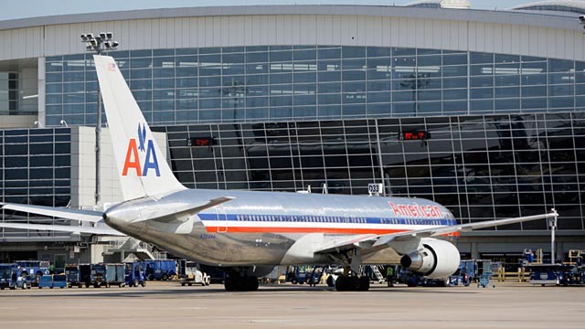 PHOTO: American Airlines jet at Dallas-Fort Worth Airport's Terminal D