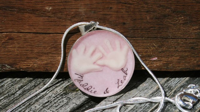 PHOTO: This product photo released by MommyMilk shows a necklace with a charm made of breast milk, one of the items jewelry designer Allicia Mogavero offers on the handmade marketplace site Etsy.