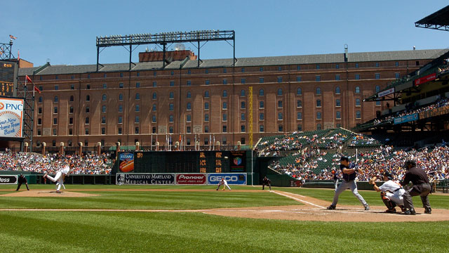 PHOTO: Steve Trachsel #41 of the Baltimore Orioles pitches to Grady Sizemore #24 of the Cleveland Indians on May 7, 2007 at Oriole Park at Camden Yards in Baltimore, Maryland.