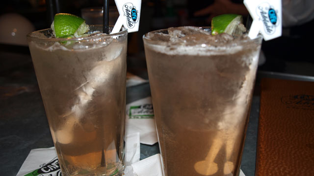 The Adelaide Swizzle is made from Old New Orleans Amber Rum, Peychaud's bitters, lime, soda and a secret ingredient.