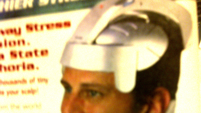 PHOTO: Seen here is the SomaWave Helmet, a silver-colored futuristic-looking gizmo that sits on your noggin and the battery-powered vibrations supposedly melt away stress and tension ("like having thousands of tiny fingers stimulate your scalp!").