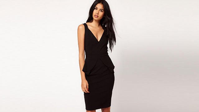 PHOTO: Hybrid Plunge Neck Peplum Midi Pencil Dress