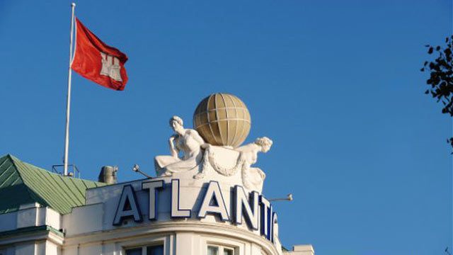 PHOTO: In Tomorrow Never Dies, Pierce Brosnan climbs from his room to the globe on the roof of the Hotel Atlantic Kempinski Hamburg.