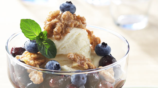 PHOTO: This light and delicious concoction from the U.S. Highbush Blueberry Council is heaped with fresh blueberries on top of blueberry compote and vanilla frozen yogurt.